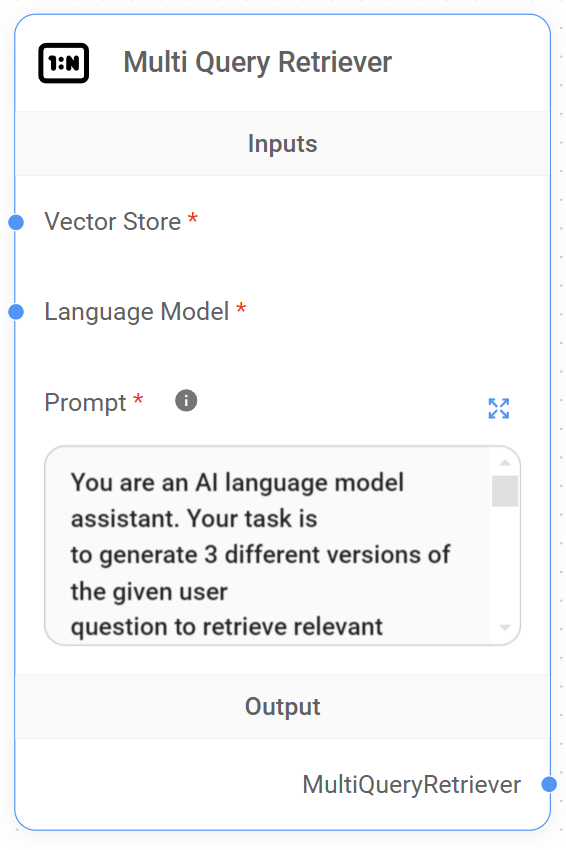 <p>Multi Query Retriever Node</p>